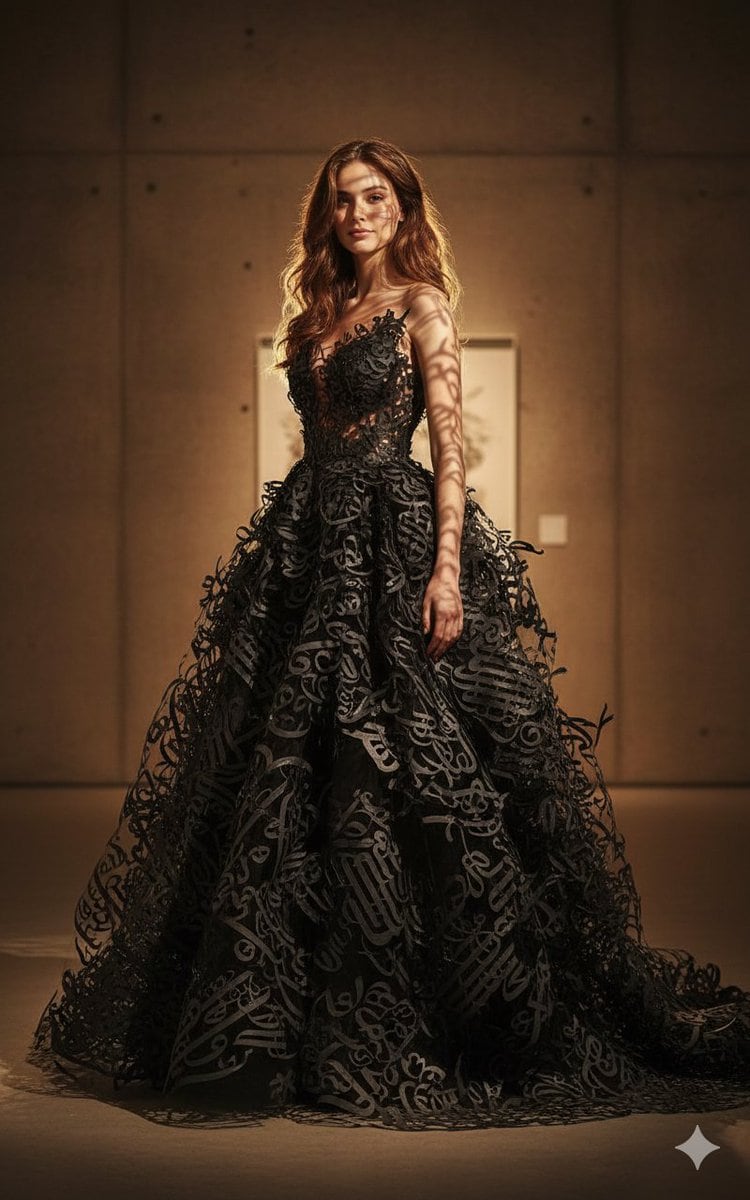 Art-Couture Portrait with Calligraphy Fabric