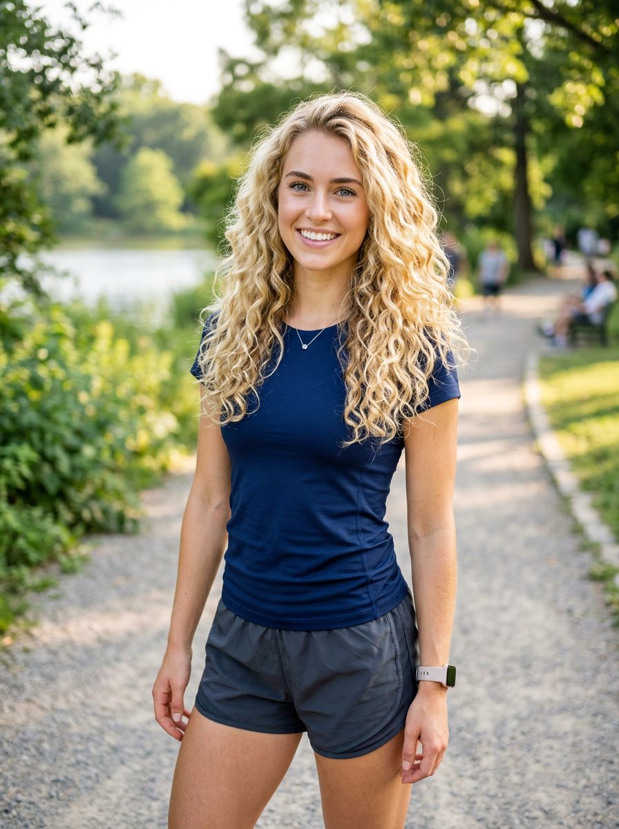 Preview image for Athletic Blonde Curly Hair Portrait prompt