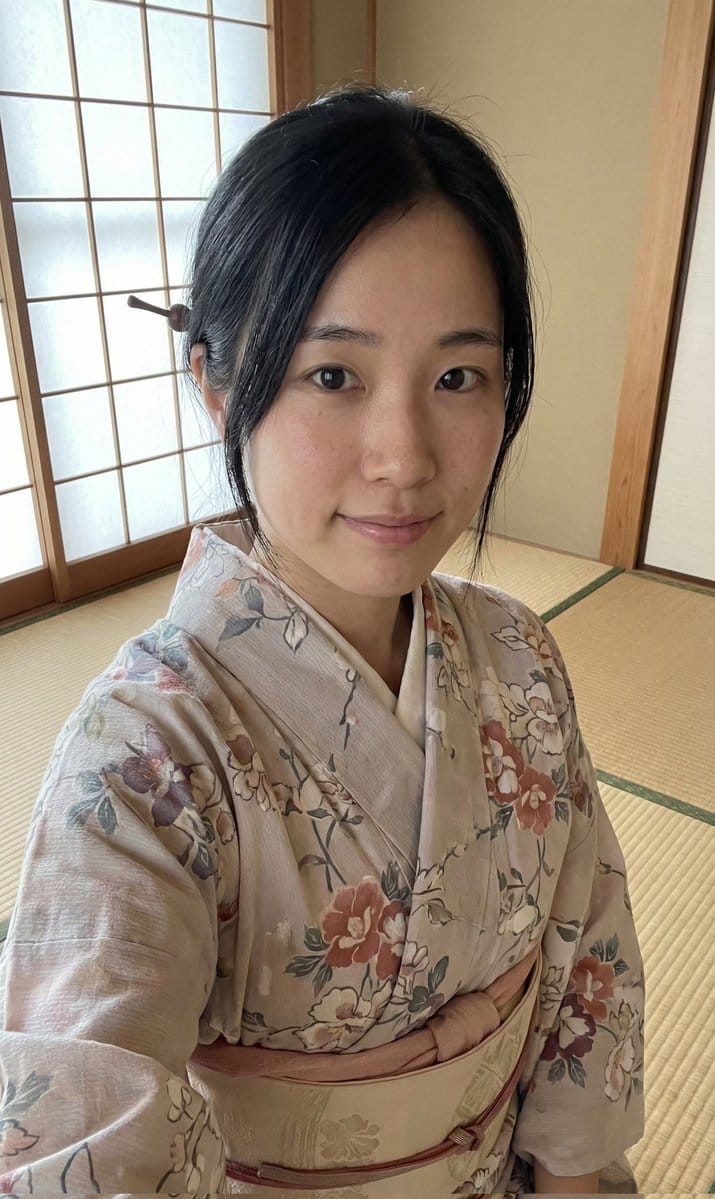 Authentic Japanese Kimono Selfie Portrait - AI 프롬프트