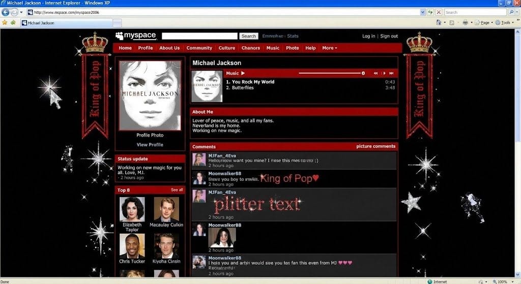 Authentic vintage MySpace page for a person - AIプロンプト