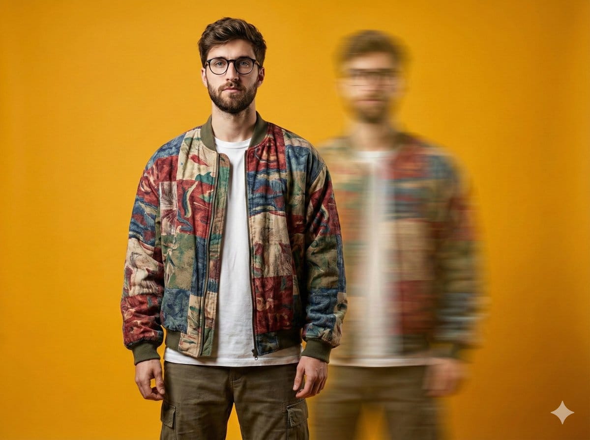 Avant-Garde Fashion Portrait with Ghost Duplicate - AI 프롬프트