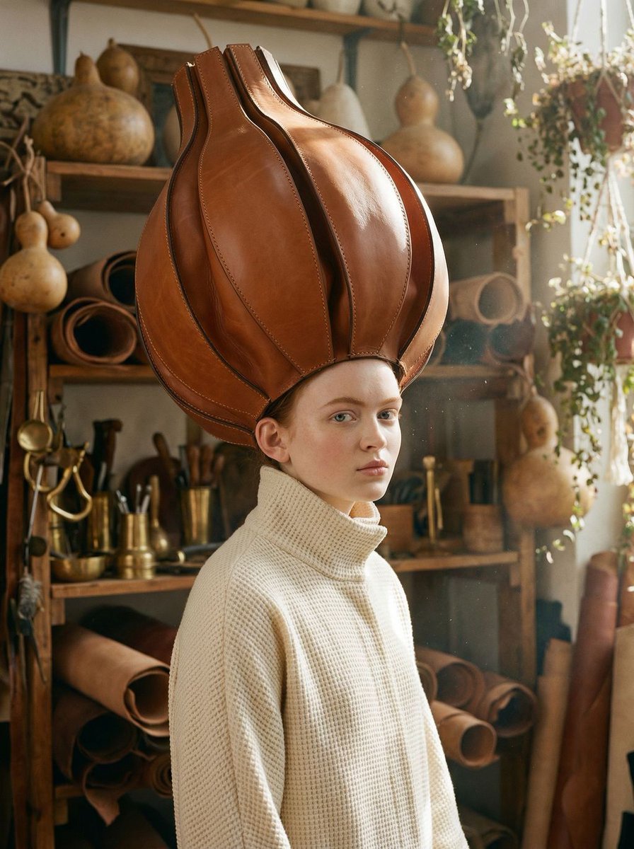 Preview image for Avant-Garde Fashion Portrait with Leather Headpiece (JSON) prompt