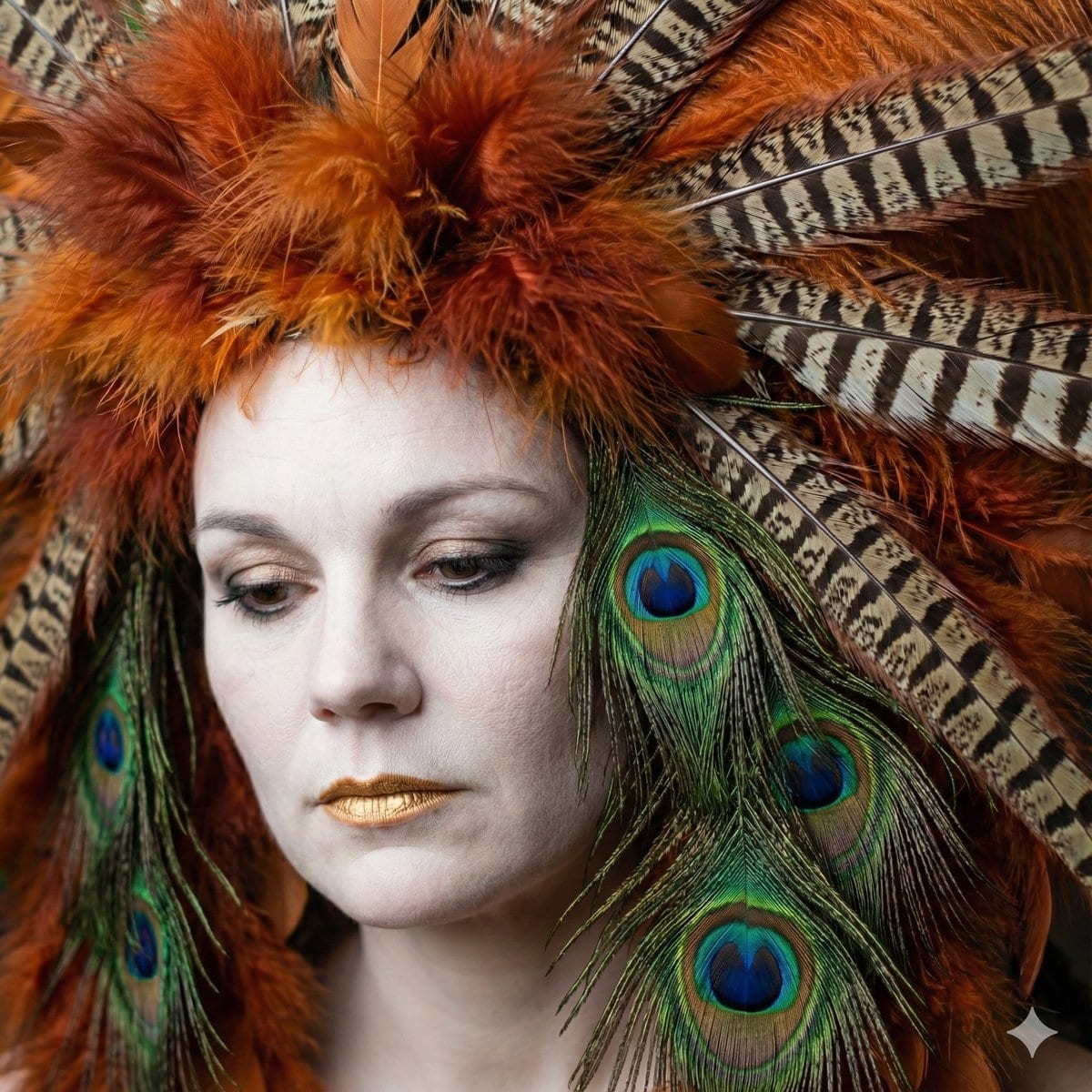 Avant-Garde Feather Headdress Portrait - AI Generated Character Style Image Example