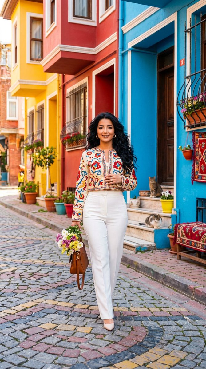 Preview image for Balat Historic Street Spring Portrait prompt