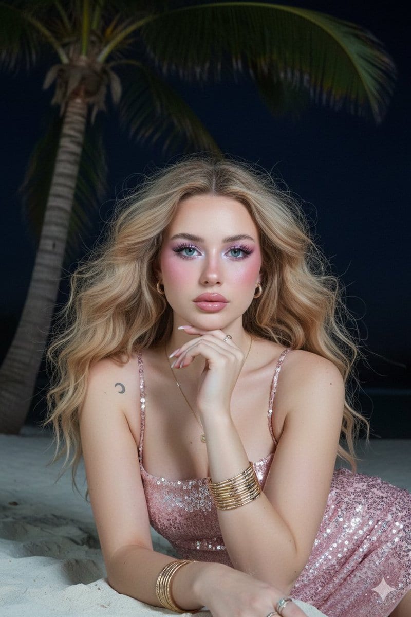 Barbie Style Tropical Night Portrait Prompt