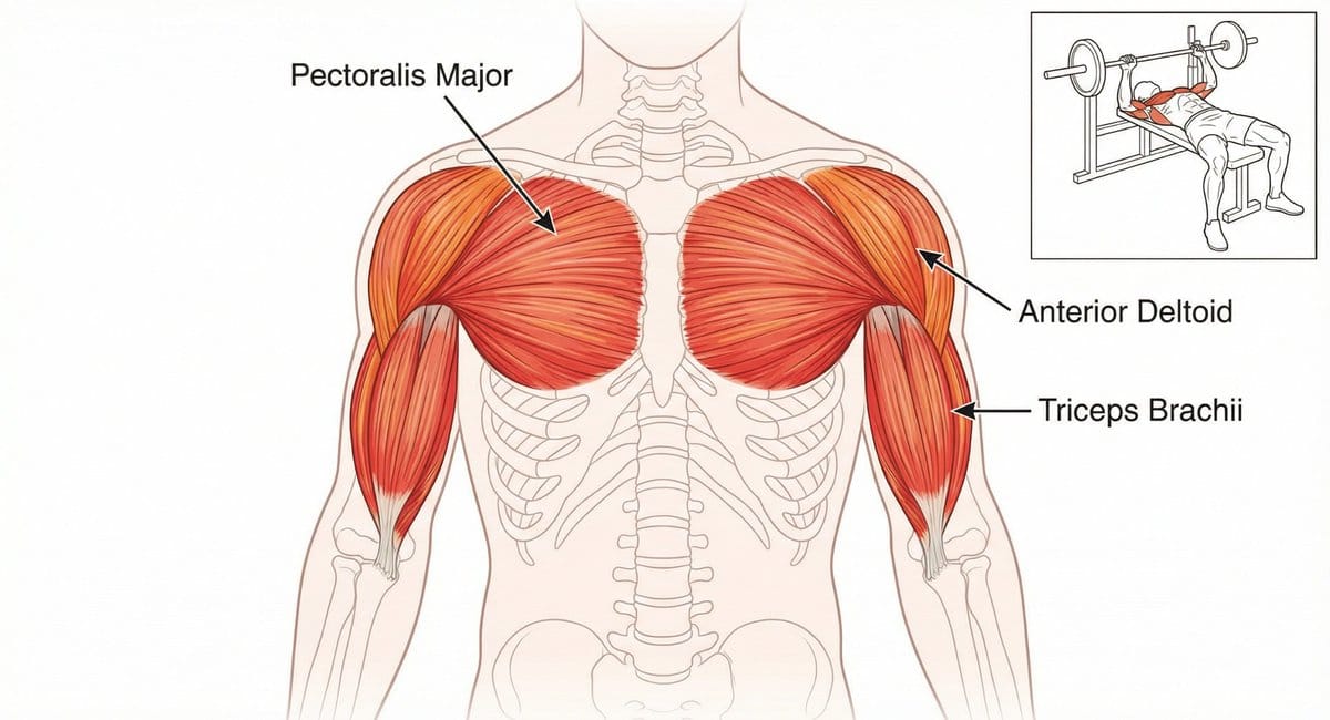 Bench press muscle diagram - AI Generated AI Art Style Image Example