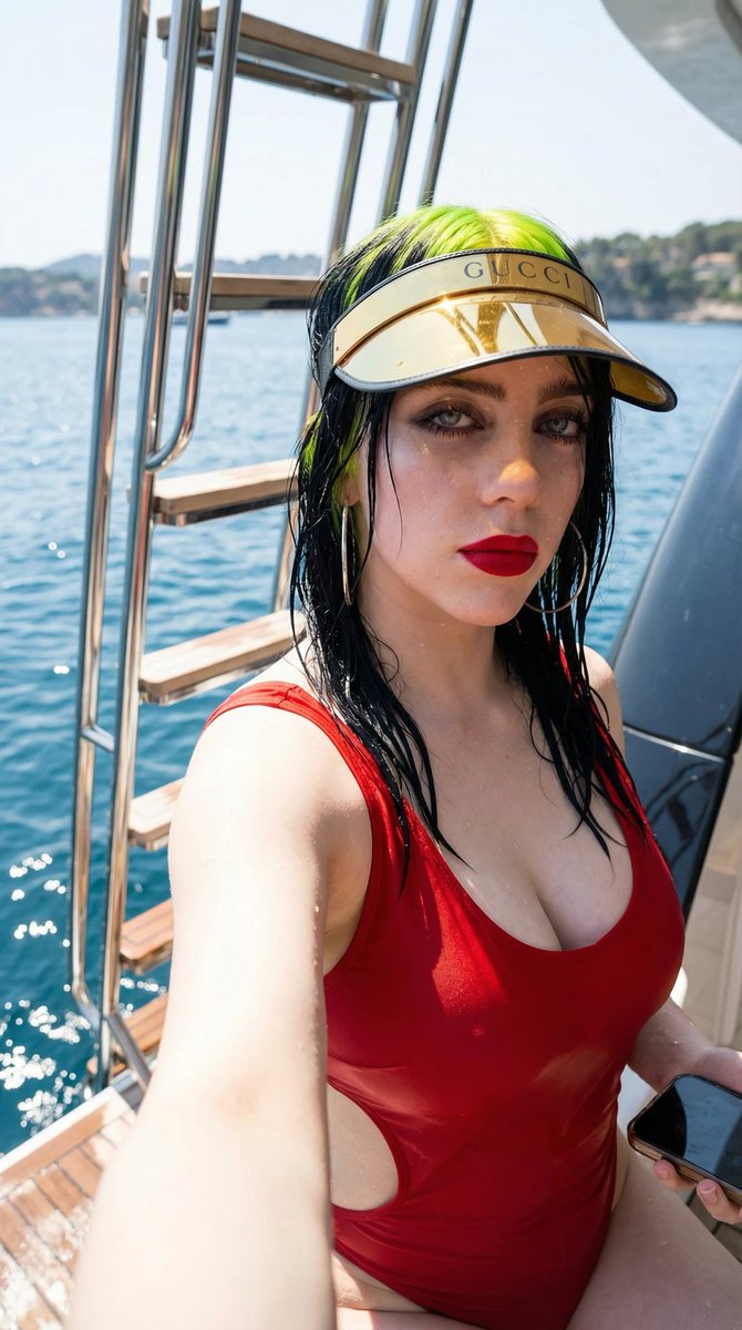 Billie Eilish Luxury Yacht Selfie - AI Art AI Generated Artwork
