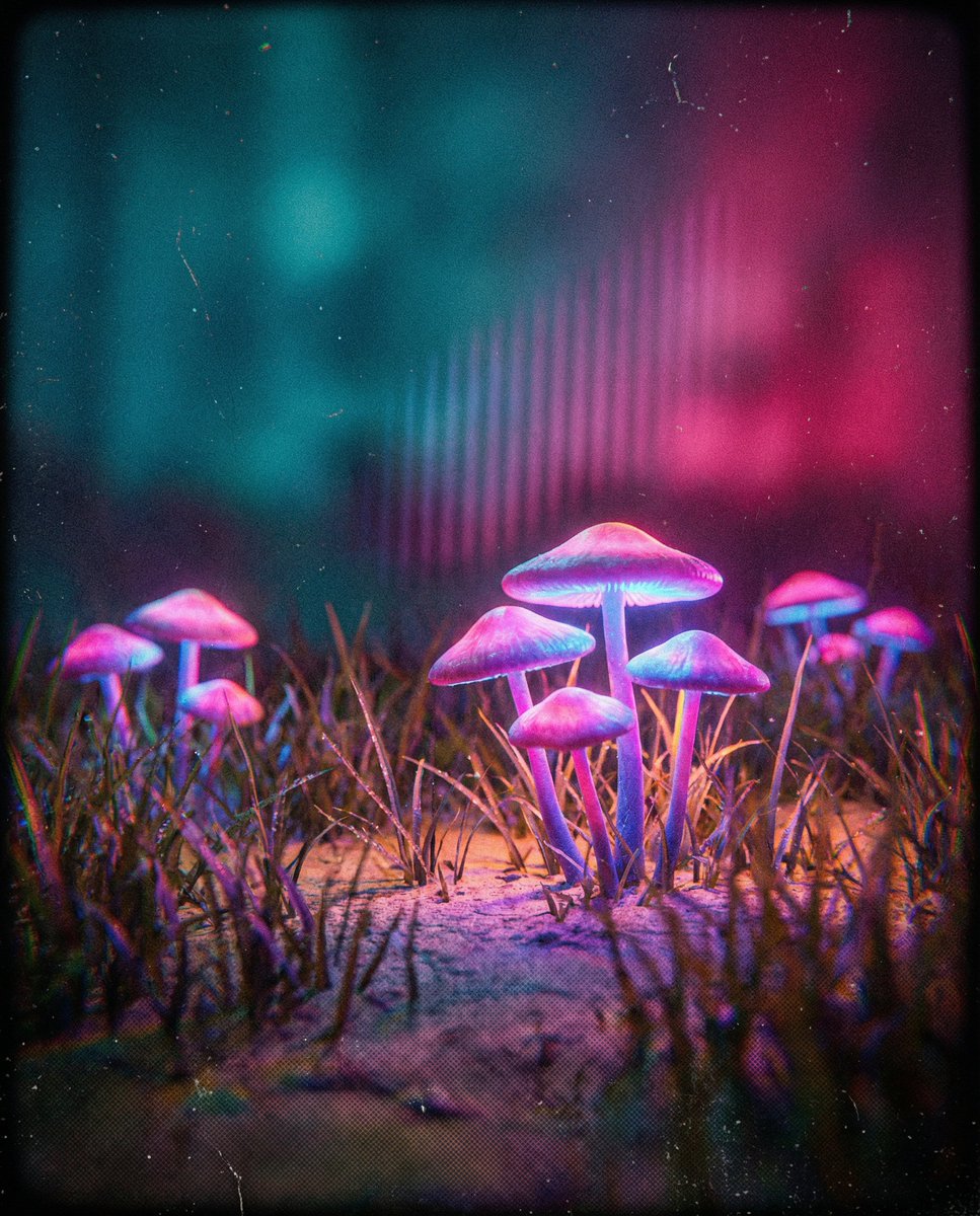 Preview image for Bioluminescent Mushroom Cluster in Retro Sci-Fi Style prompt