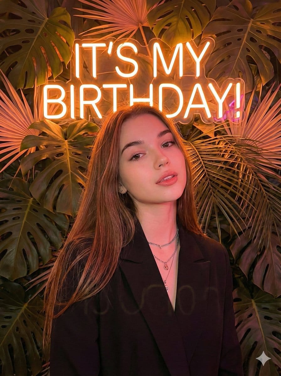 Birthday Celebration Neon Poster Collage Prompt