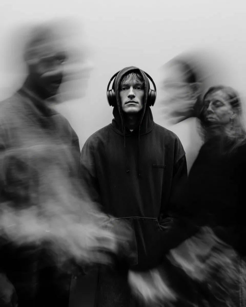 Preview image for Black and White Cinematic Portrait with Motion Blur prompt