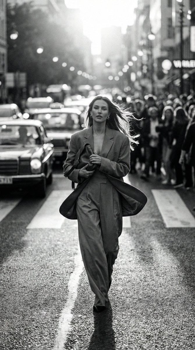 Black and White Dynamic Street Fashion Prompt - Prompt de IA