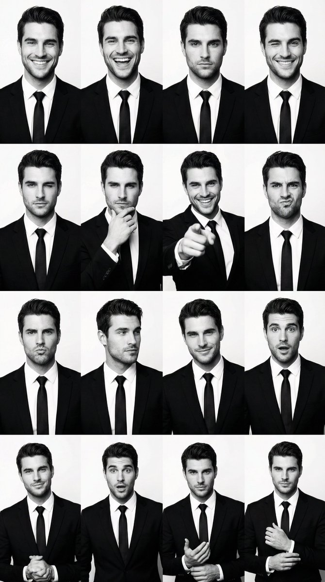Preview image for Black and White Identity Swap Grid (4x4) prompt