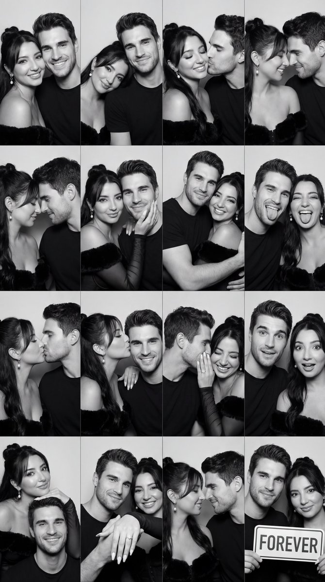 Black and White Photobooth Couple Grid Prompt (16 Panels)