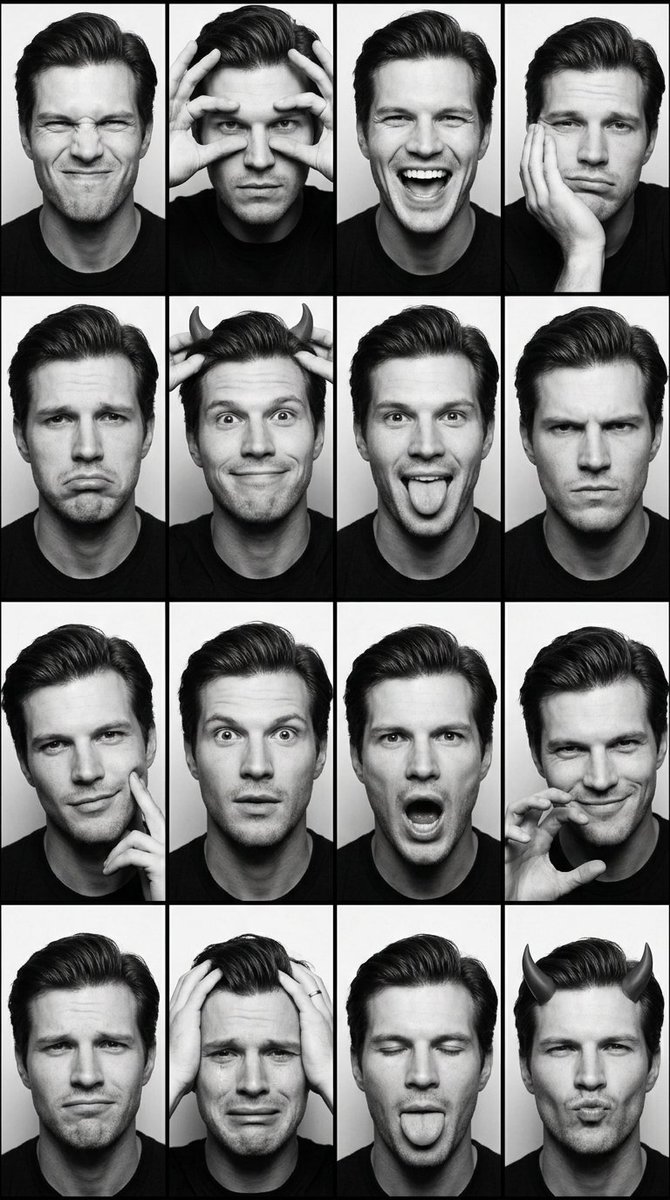Preview image for Black and White Photobooth Expression Grid prompt