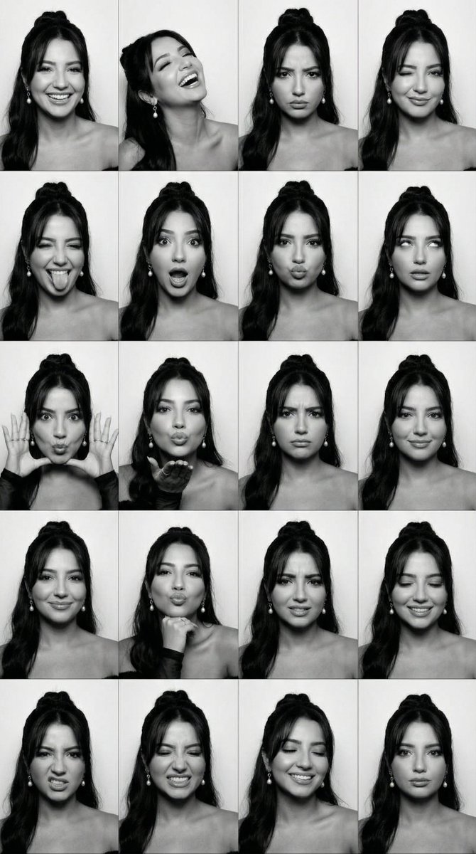 Preview image for Black and White Photobooth Expression Grid (4x4) prompt