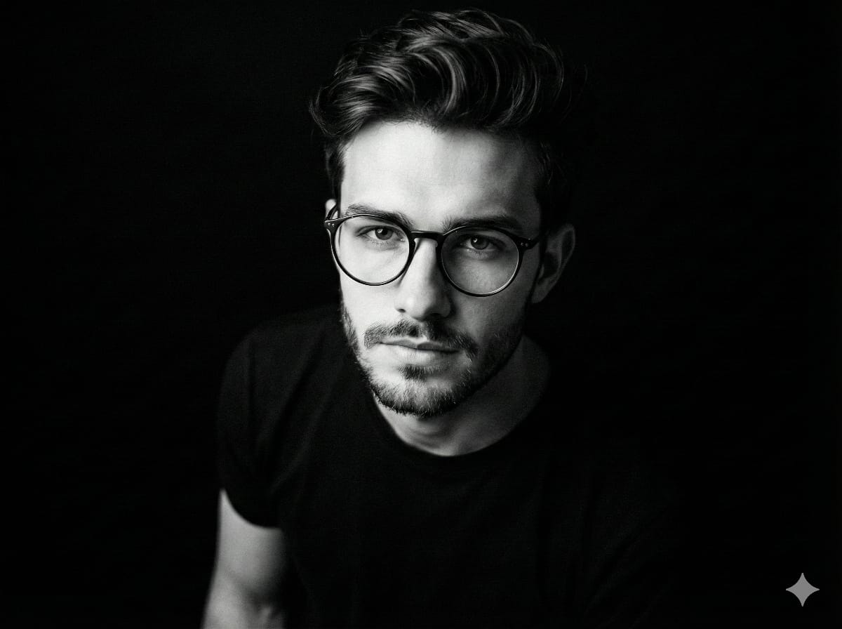 Black and White Portrait Generation Prompt - AI Generated Character Style Image Example