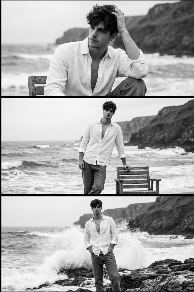 Preview image for Black and White Portrait of Man by the Seashore prompt