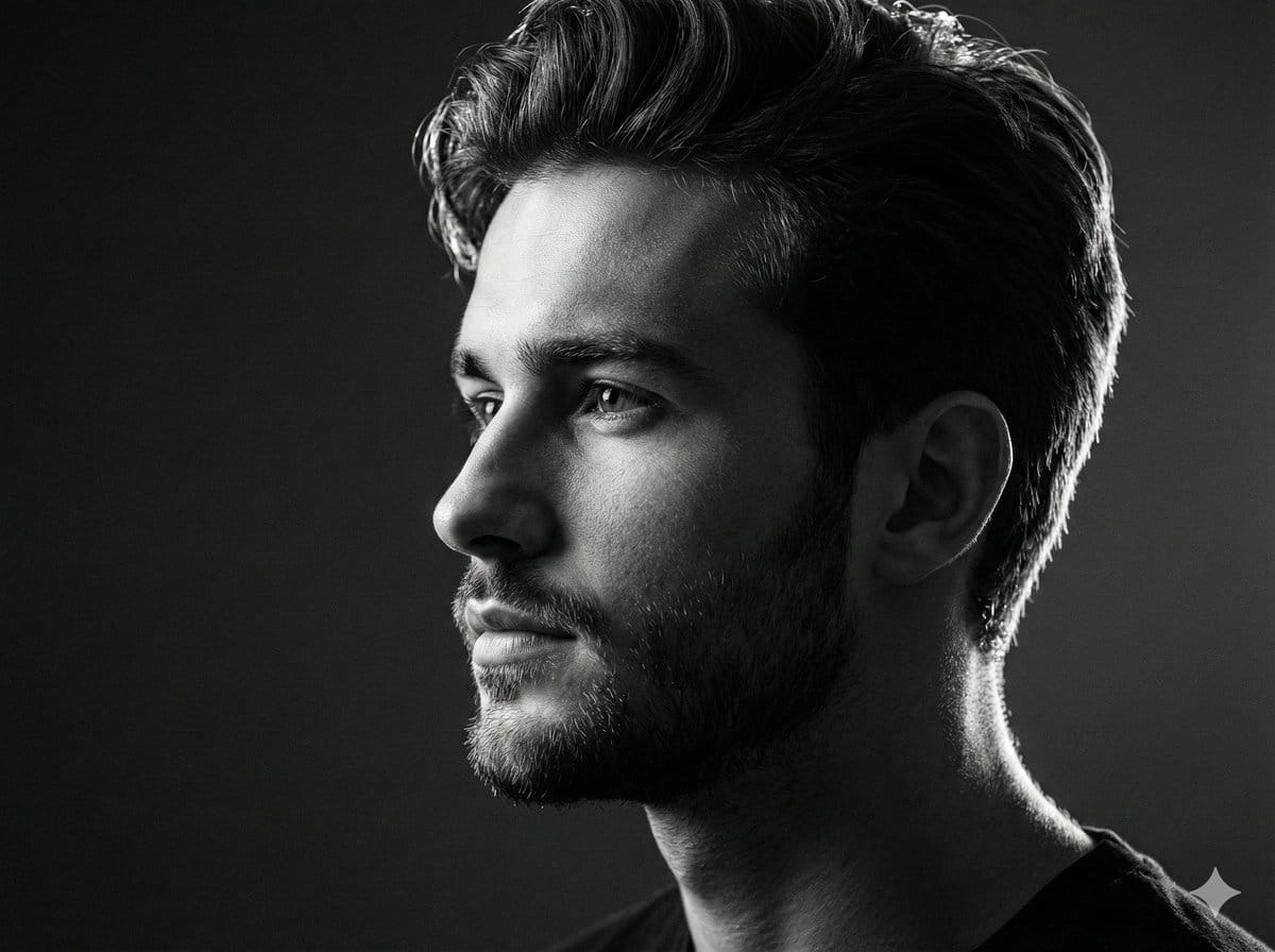 Black and white studio side-profile portrait prompt - AI Prompt