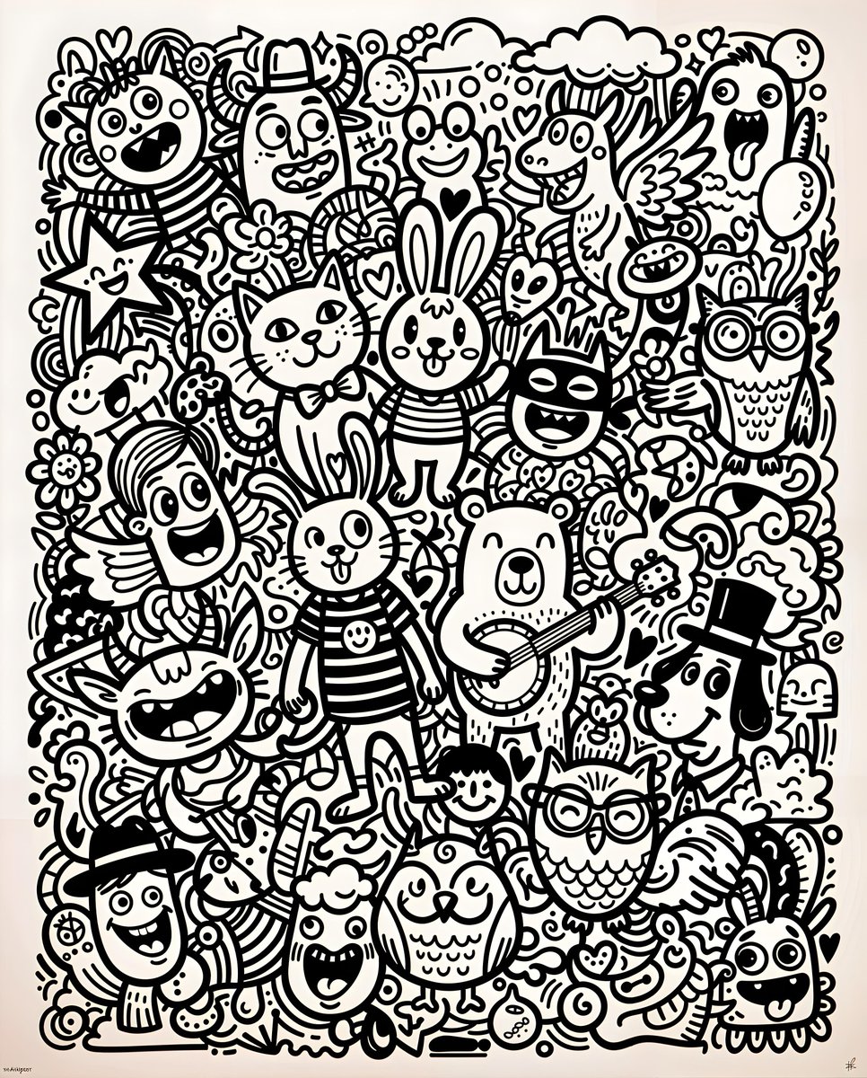 Preview image for Black and White Whimsical Doodle Art prompt