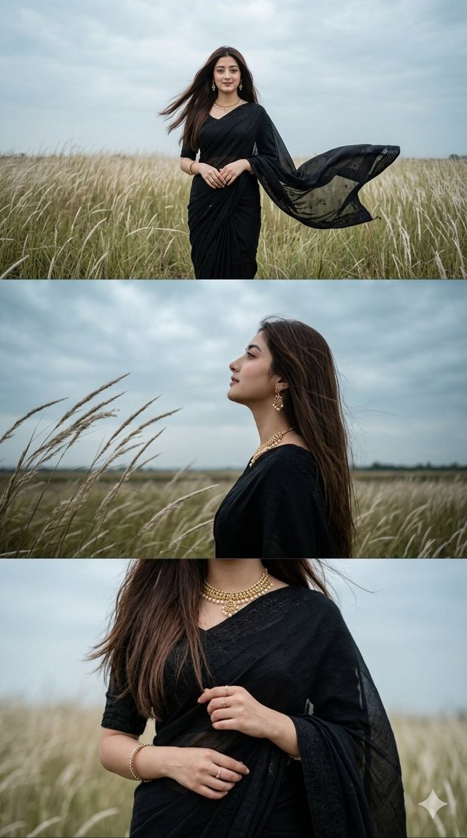 Preview image for Black Saree Triptych Woman Portrait prompt