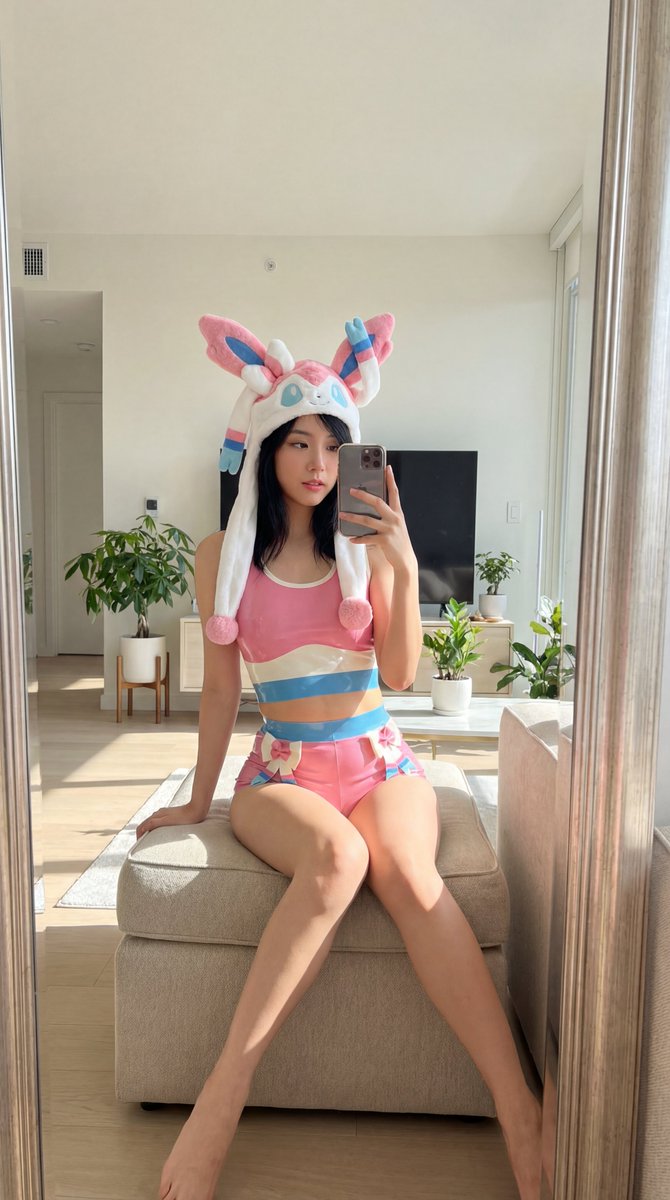Preview image for Blackpink Jisoo Sylveon Outfit Mirror Selfie prompt