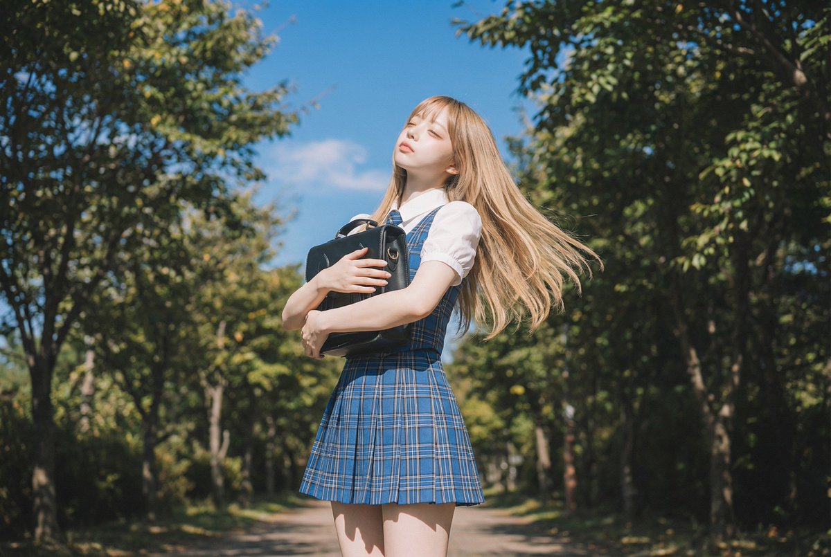 Preview image for Blonde Girl Walking Down a Tree-Lined Street Video Prompt prompt