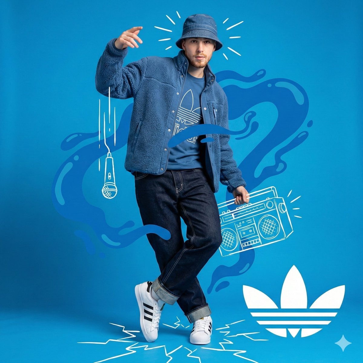 Blue Adidas Streetwear Composite Portrait Prompt (Nano Banana Pro) - Prompt de IA