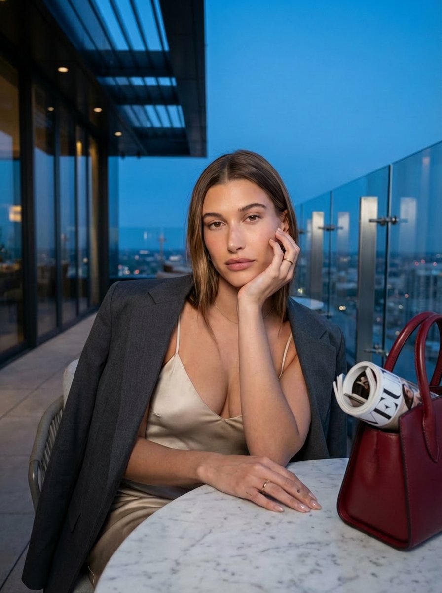 Preview image for Blue Hour Rooftop Portrait prompt
