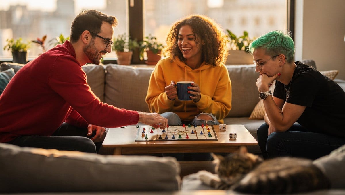 Board Game Scene with Multiple Characters Prompt - Prompt IA