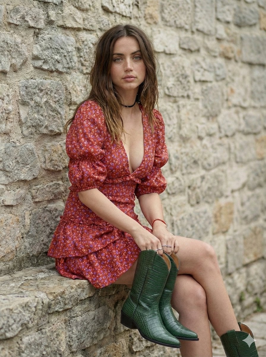 Bohemian Ana de Armas with Cowboy Boot - AI 프롬프트