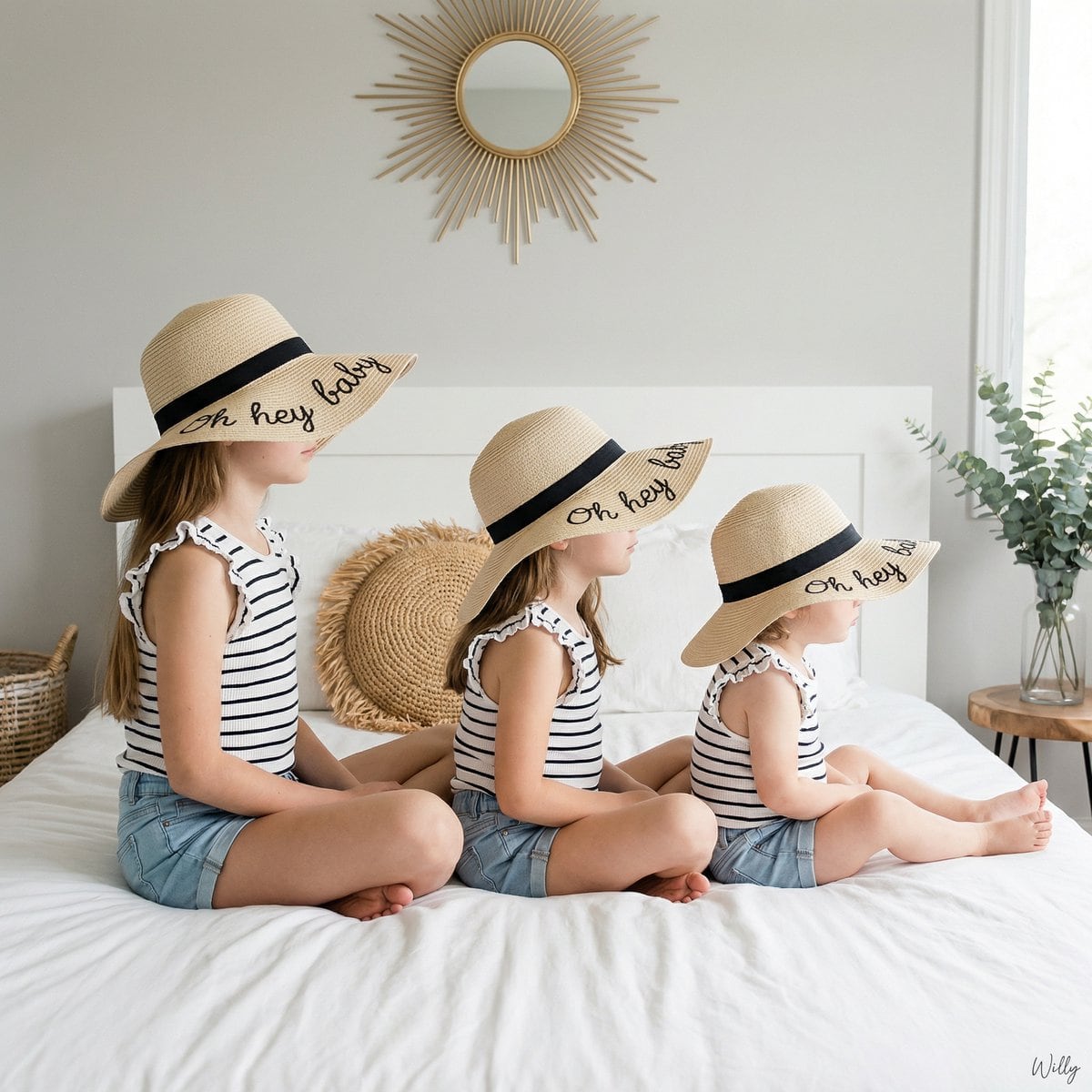 Bohemian Sisters Portrait with Floppy Hats and Signature - AI Generated Character Style Image Example