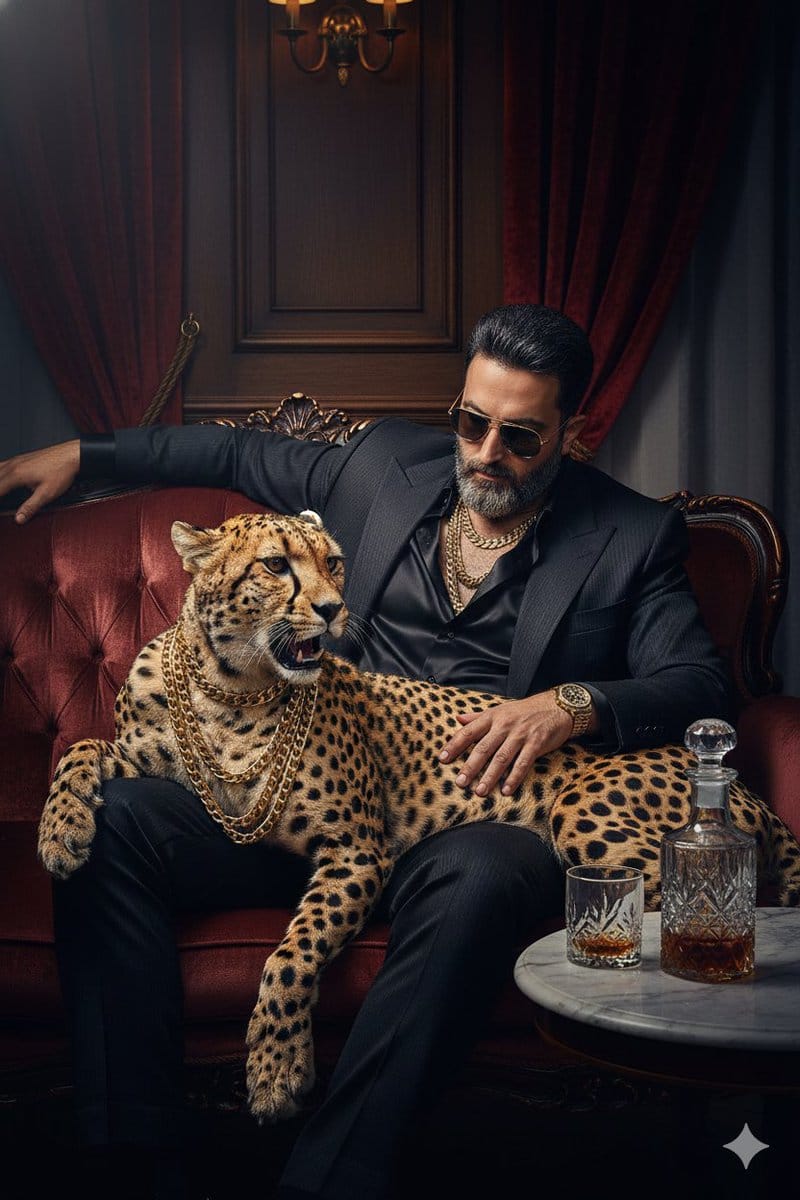 Bossy Gangster with Cheetah Portrait Prompt