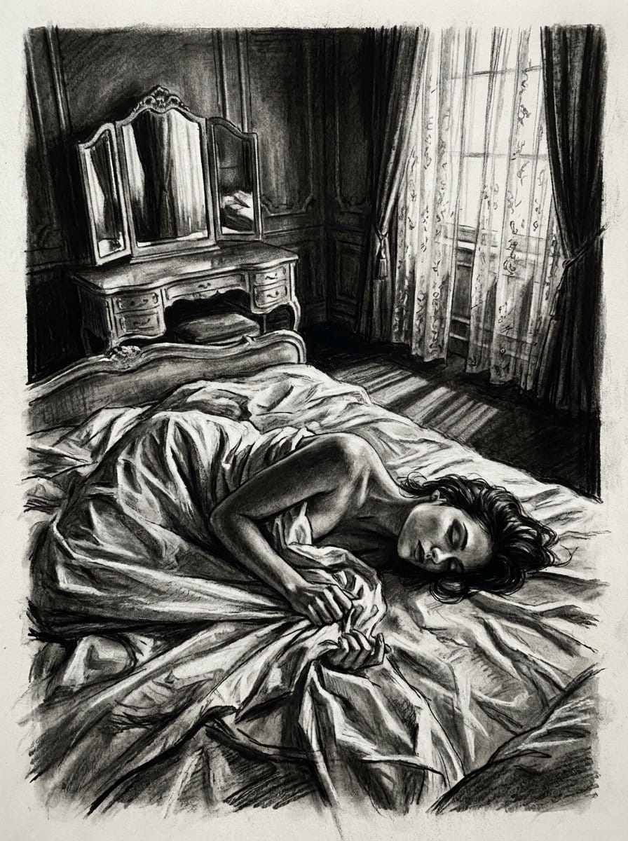 Boudoir charcoal sketch portrait - AI Generated Character Style Image Example