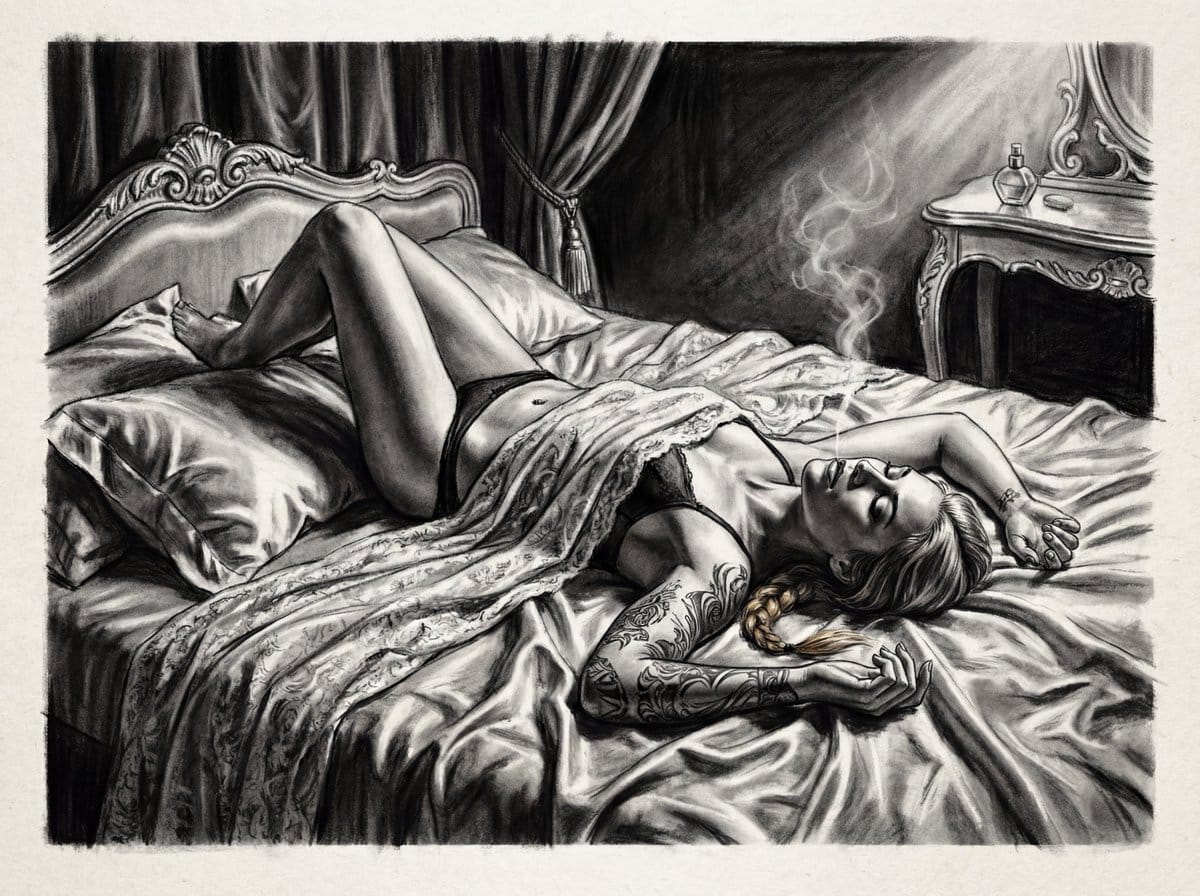 Boudoir portrait in charcoal sketch 4K - AI Generated Character Style Image