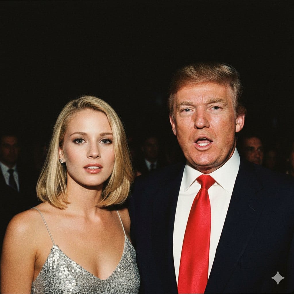 Preview image for Candid 90s Flash Photo of Donald Trump and Sydney Sweeney prompt
