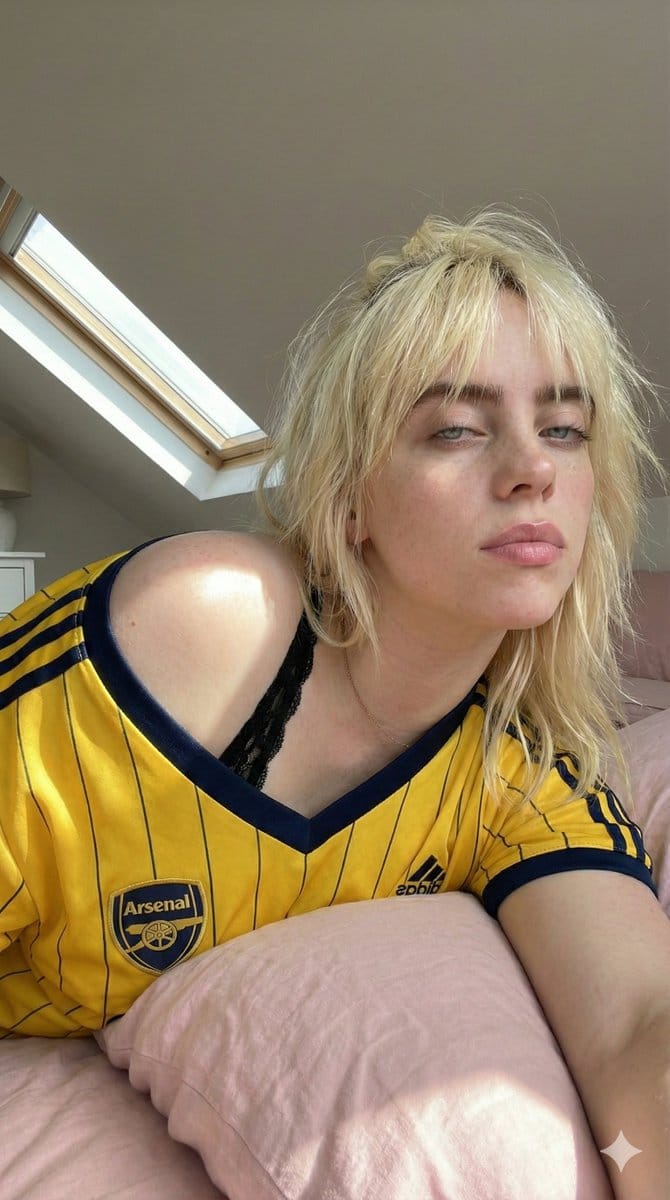 Candid Selfie in Soccer Jersey in an Attic Bedroom - AI Generated Realistic Style Image