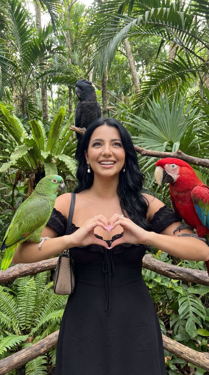 Candid Tropical Aviary Portrait with Parrots and Identity Lock - AI Generated Character Style Image Example