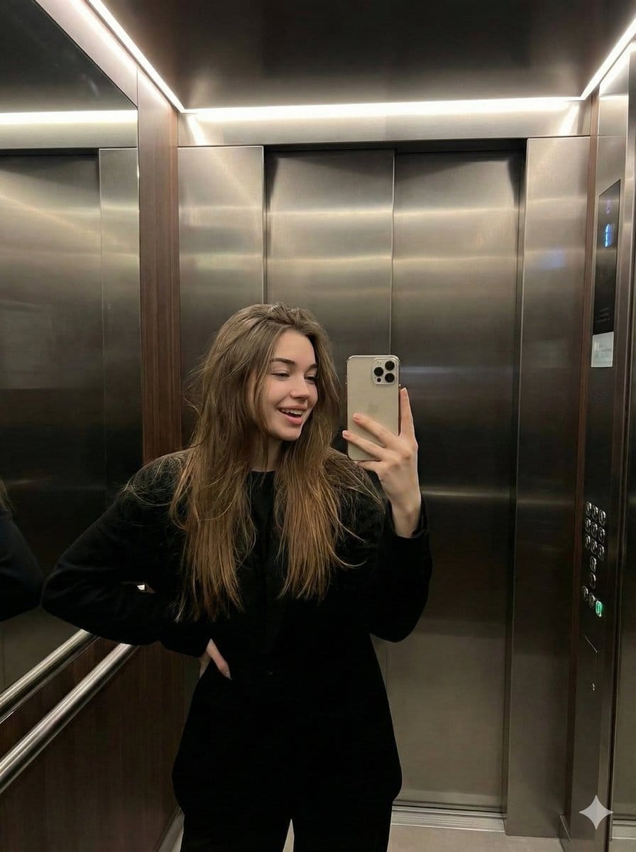 Candid Elevator Mirror Selfie - AI Prompt