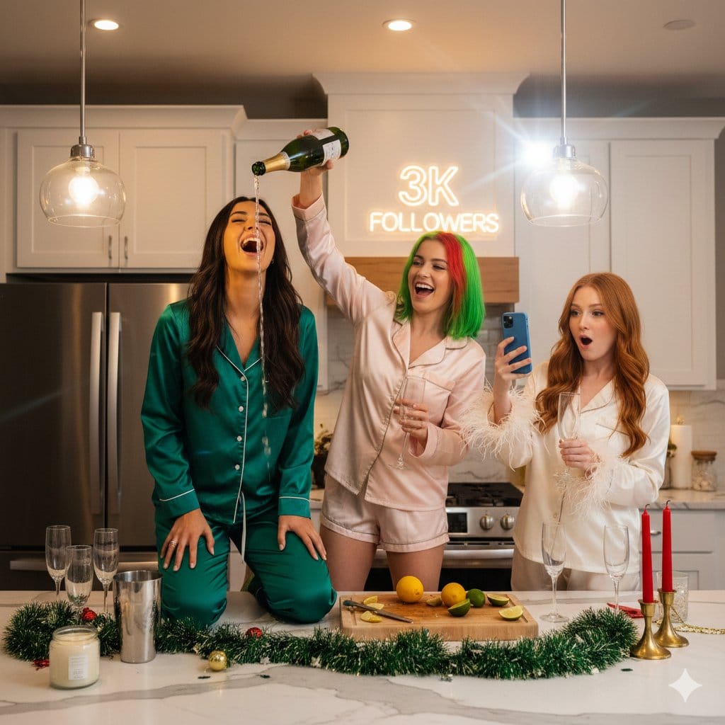 Candid Flash Photography of a Chaotic Holiday Party - AI Generated Realistic Style Image Example