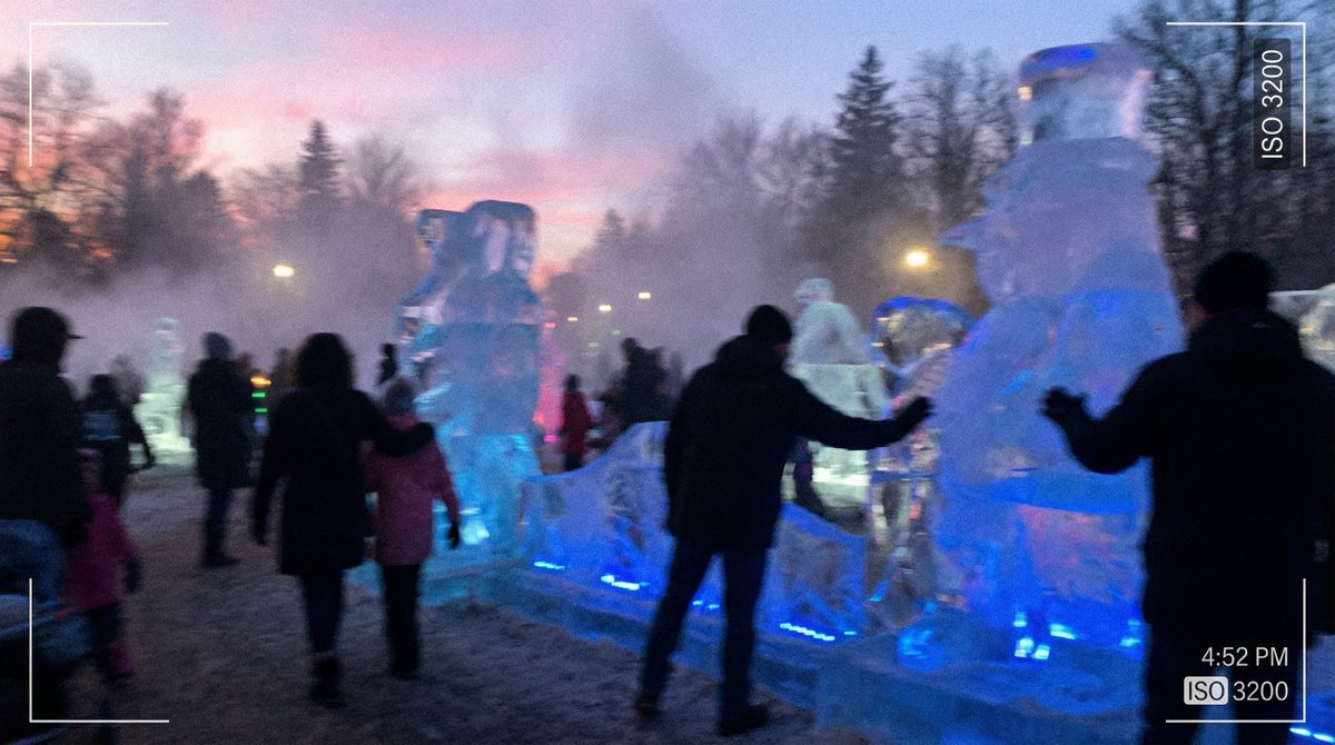Candid iPhone Photo of Ice Sculpture Installation
