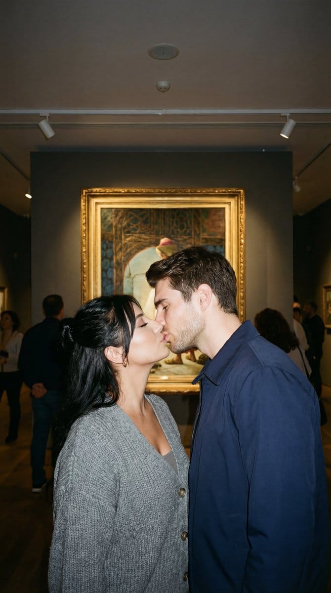 Candid Kiss in Pera Museum Film Still - Prompt de IA