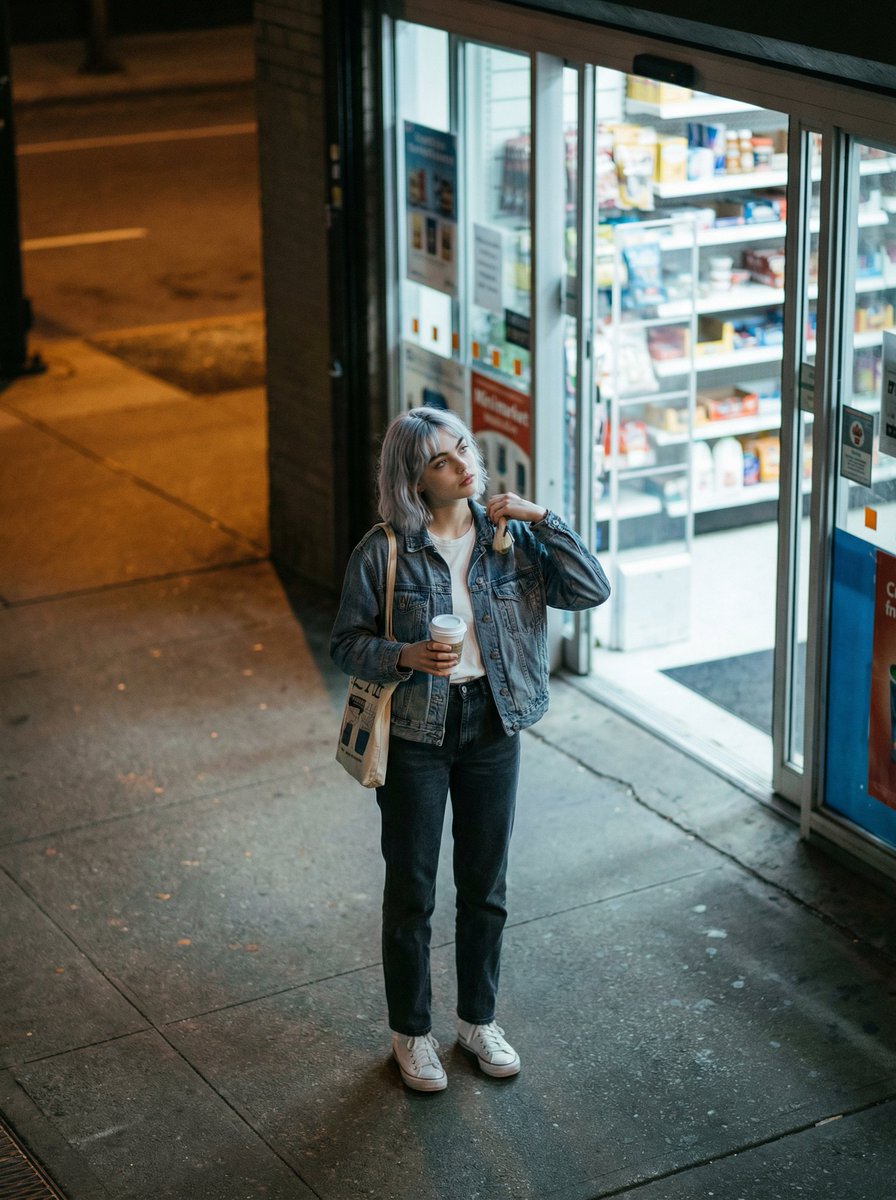 Preview image for Candid night street fashion photograph with film aesthetic prompt