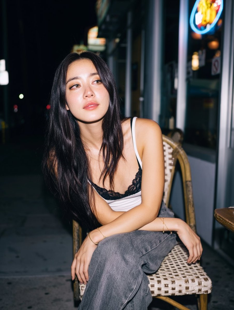 Preview image for Candid Nighttime Street Portrait with Flash Photography Aesthetic prompt