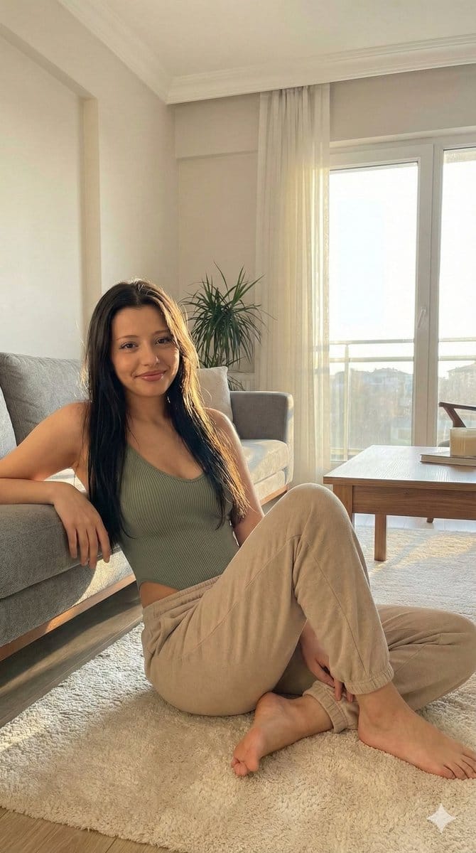 Candid Portrait in Sunlit Minimalist Apartment - AI Generated Character Style Image Example