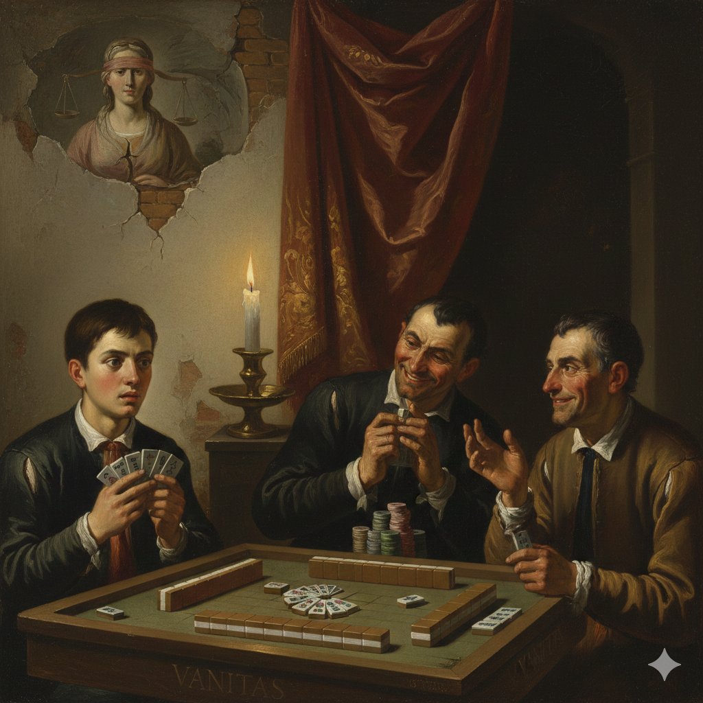 Caravaggio-style Moral Painting of Cheating at Mahjong