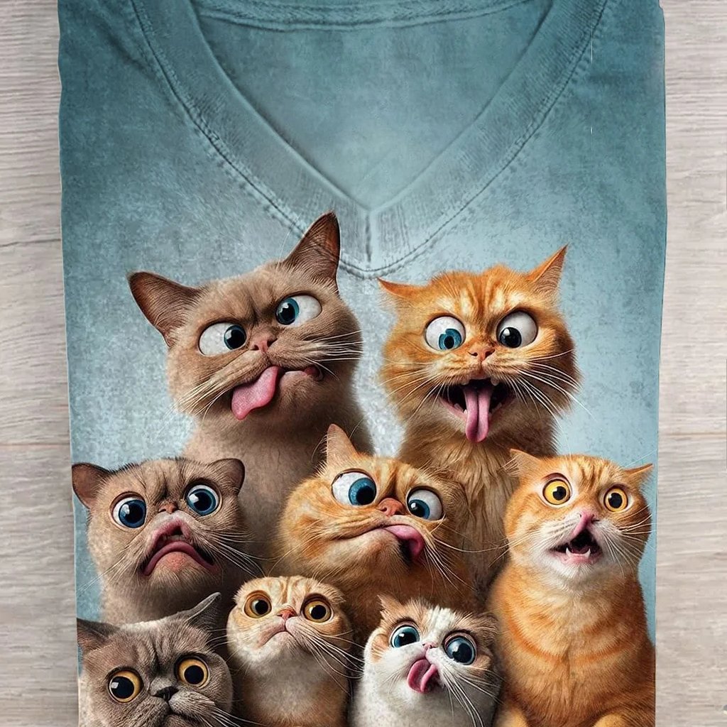Preview image for Cartoon Cat Group T-Shirt Mockup prompt