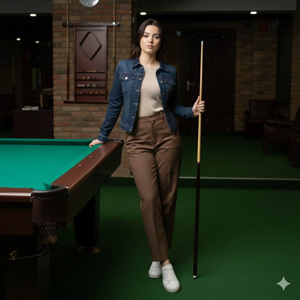 Casual Lifestyle Portrait in a Billiards Lounge (Brown Trousers) - Prompt de IA