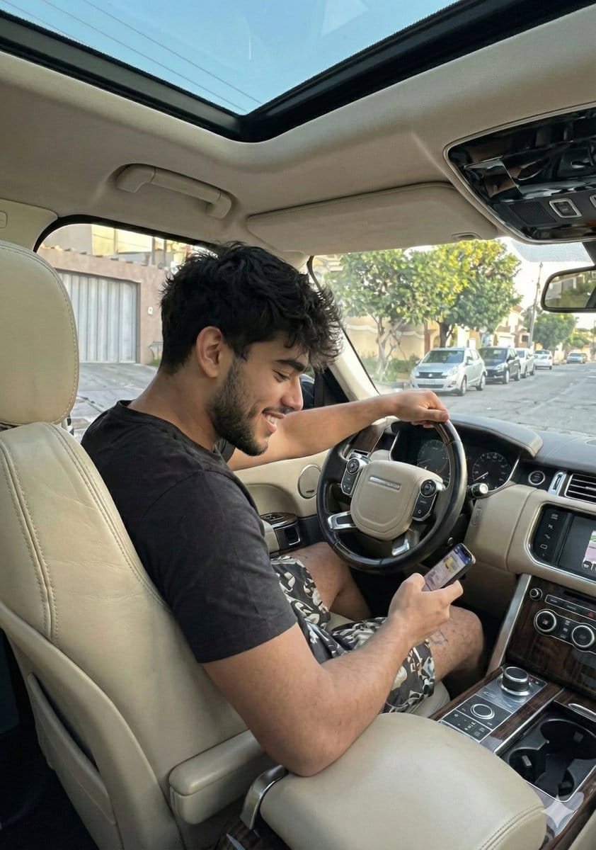 Casual Young Man in Luxury Car Interior - AI Generated Realistic Style Image Example