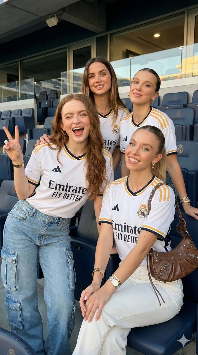 Celebrity Group Portrait in Real Madrid Jerseys - AI 프롬프트