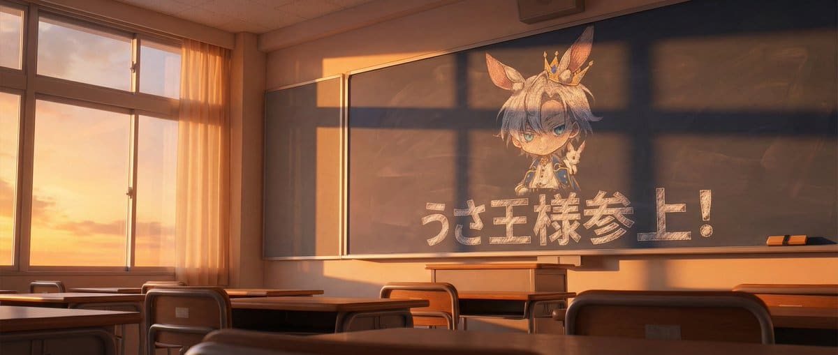 Chalkboard king rabbit illustration at sunset - AI Generated Realistic Style Image Example
